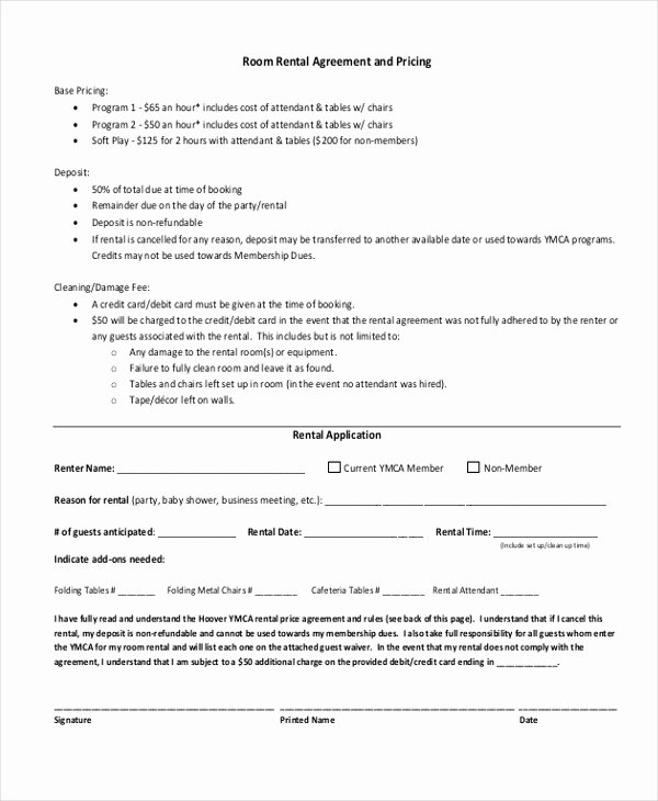 Pricing Agreement Letter Fresh Sample Room Rental form 9 Free Documents In Pdf