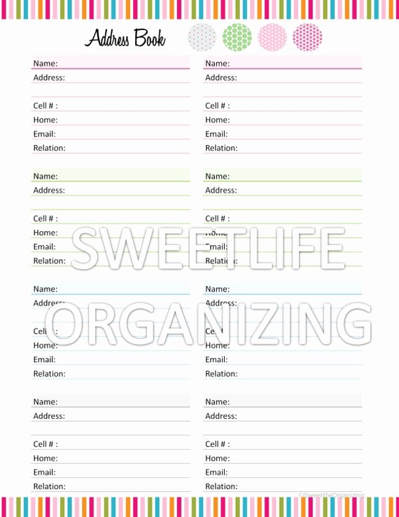 Printable Address Book Template Lovely Address Book organizer organizing by Sweetlifeorganizing