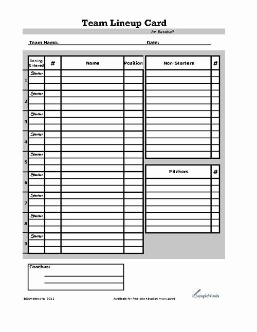 Printable Baseball Card Template Best Of Baseball Lineup Card Sports