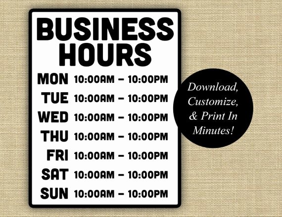 Printable Business Hours Sign Best Of Business Hours Sign Business Hours Printable Hours Sign