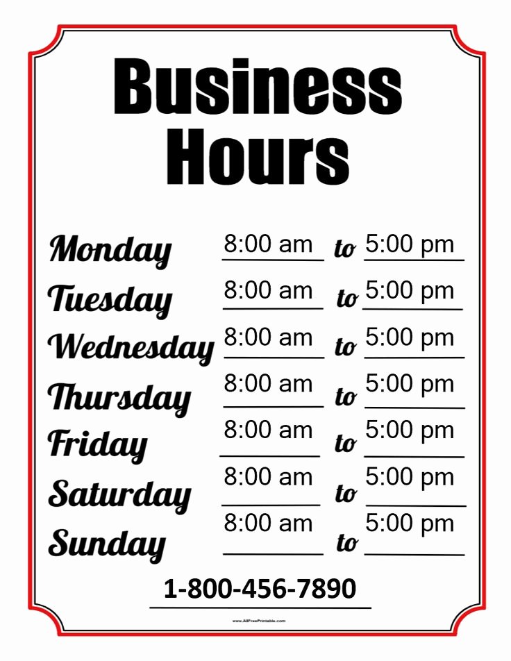 Printable Business Hours Sign