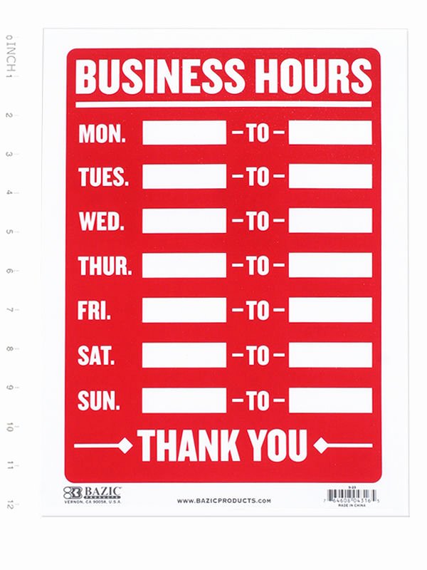Printable Business Hours Sign Elegant Business Hours Sign • Open Mon Sun Write In From to Times