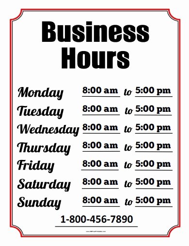 Printable Business Hours Sign Fresh Business Hours Sign Free Printable Allfreeprintable
