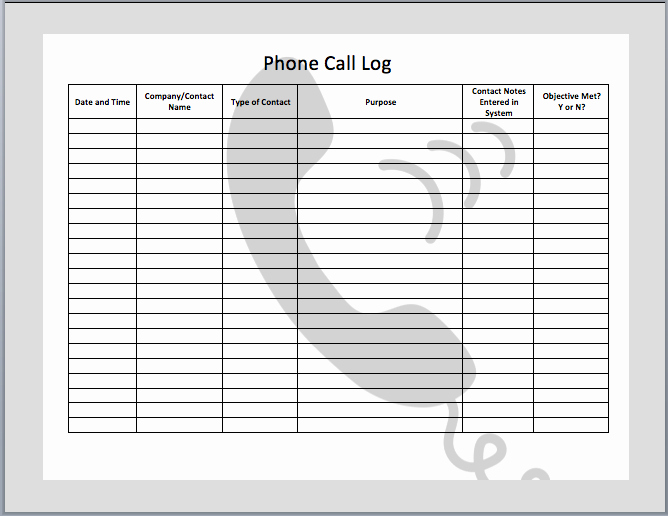 Printable Call Log Template Beautiful 7 Best Of Free Printable Call Log Template Free