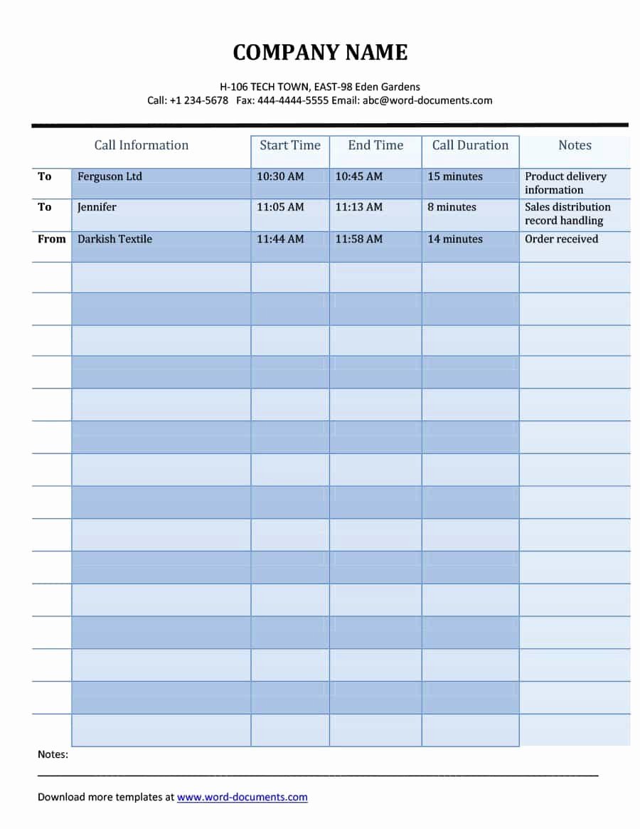 Printable Call Log Template Best Of 40 Printable Call Log Templates In Microsoft Word and Excel