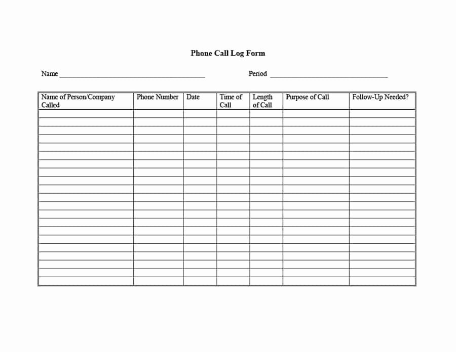 Printable Call Log Template Lovely 40 Printable Call Log Templates In Microsoft Word and Excel