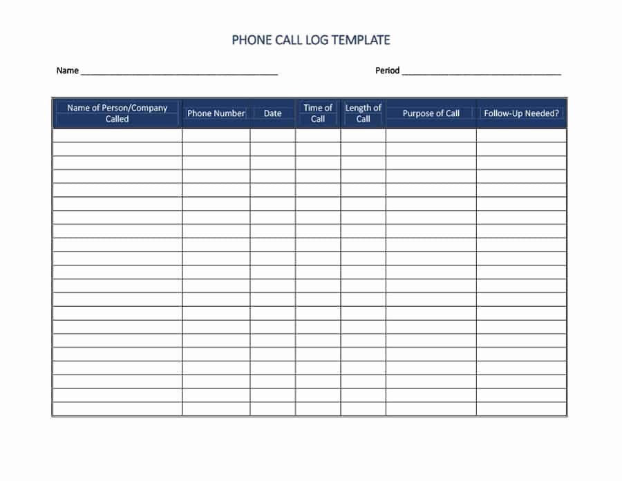 Printable Call Log Template Unique 40 Printable Call Log Templates In Microsoft Word and Excel
