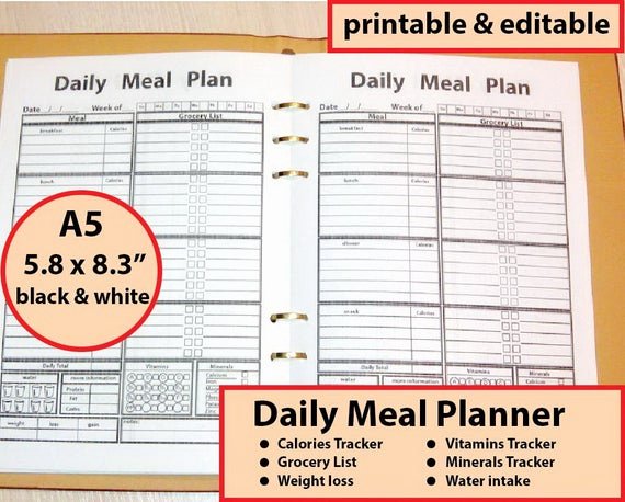 Printable Calorie Tracker New A5 Meal Planner Printable A5 Calorie Tracker Fillable