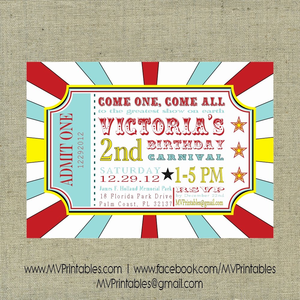 Printable Carnival Birthday Invitations Awesome Carnival themed Custom Digital Printable Invitation On