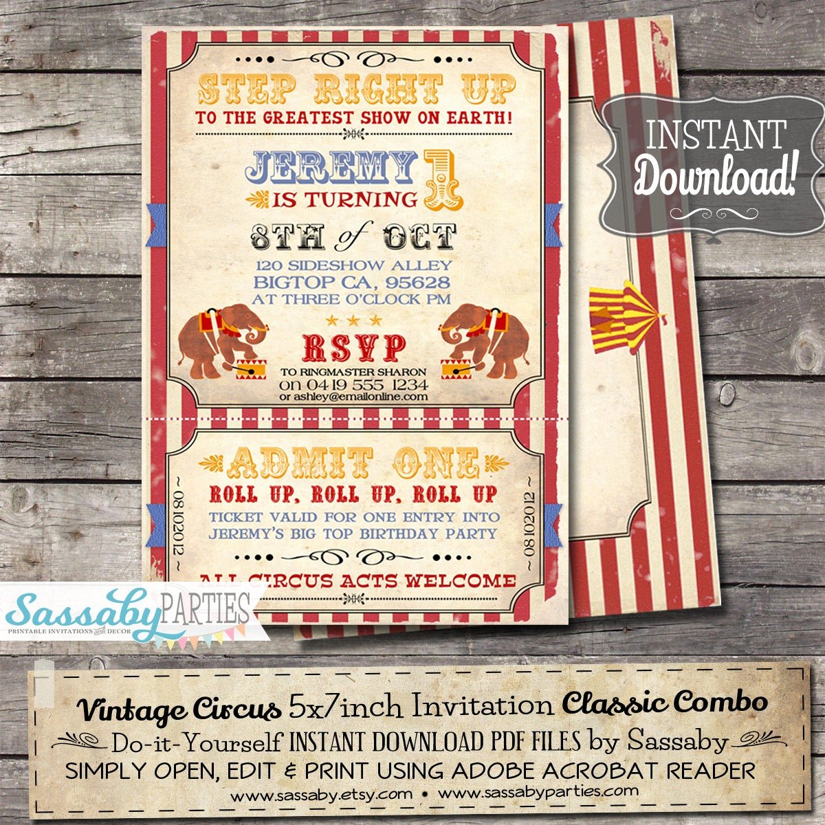 Printable Carnival Birthday Invitations Elegant Vintage Circus Invitation Instant Download Partially