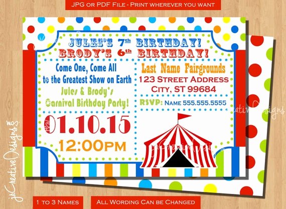 Printable Carnival Birthday Invitations Inspirational Circus Birthday Invitation Circus Invitation Carnival