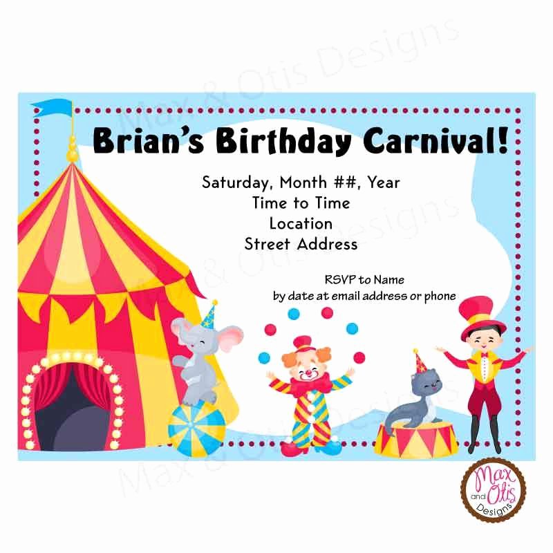 Printable Carnival Birthday Invitations Lovely Carnival Circus Party Custom Invitation Printable – Max