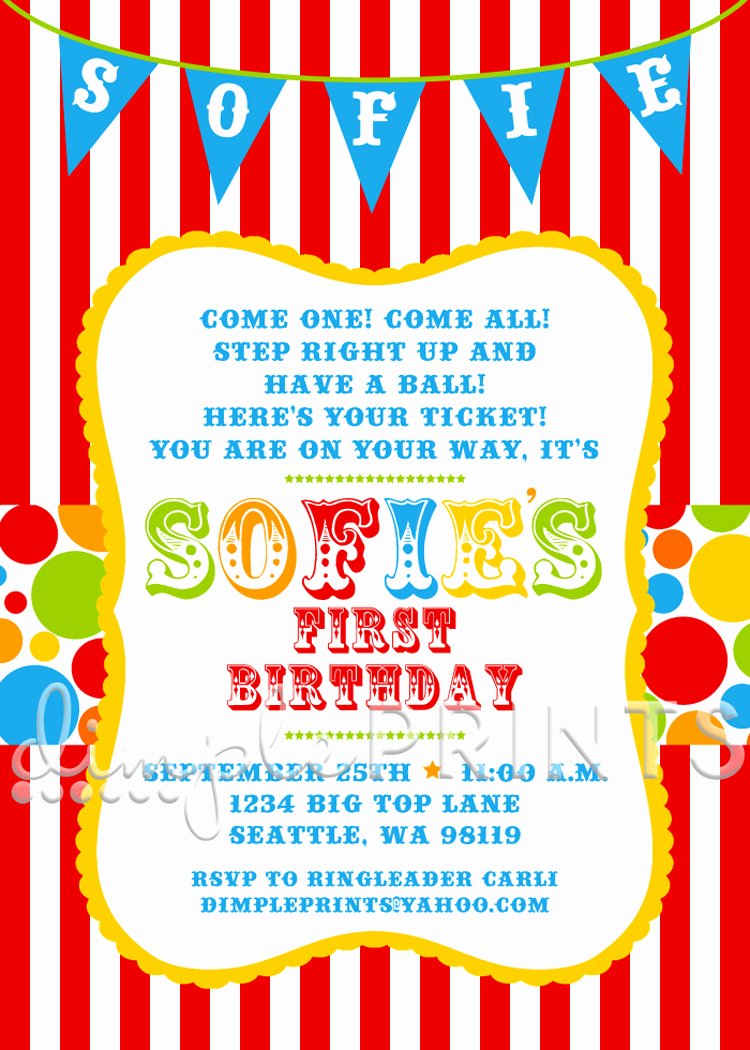 Printable Carnival Birthday Invitations Unique Circus Carnival Birthday Printable Invite Dimple Prints Shop