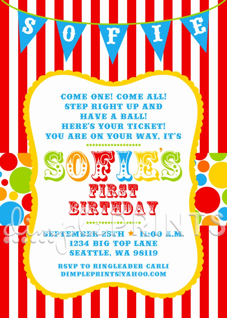 Printable Carnival Birthday Invitations Unique Circus Carnival Birthday Printable Invite Dimple Prints Shop