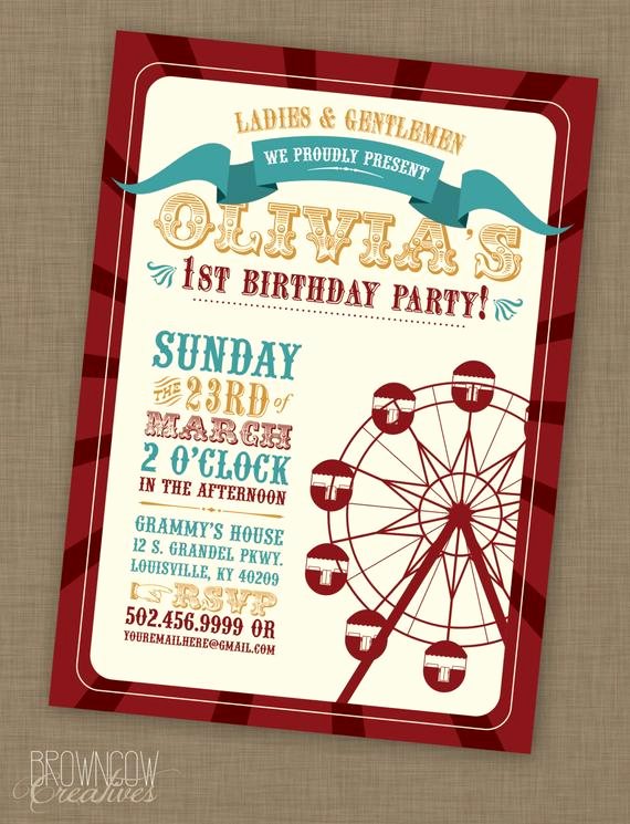 Printable Carnival Birthday Invitations Unique Printable Vintage Carnival Birthday Party Invitation