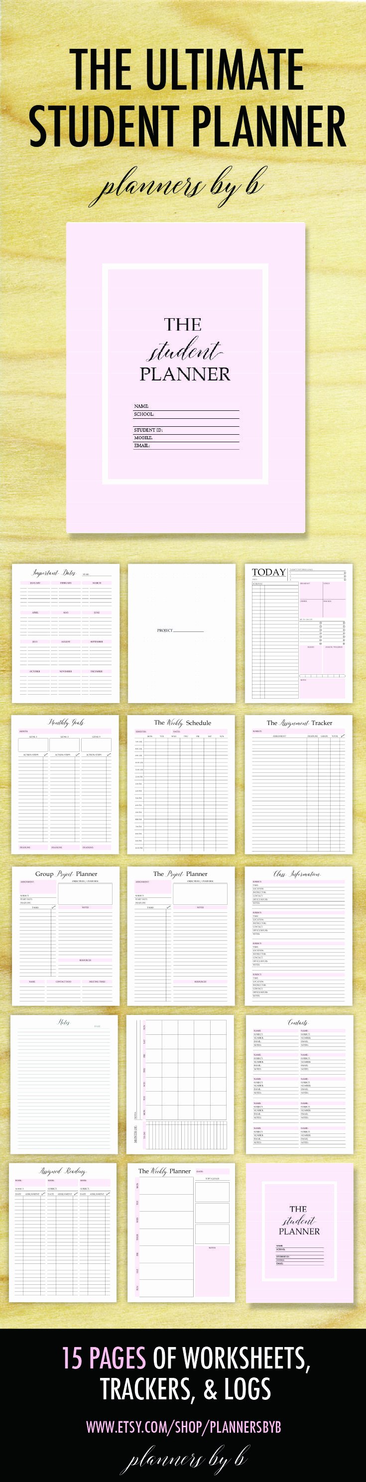 Printable College Student Planner Fresh College Student Planner Printable Student Planner 2016