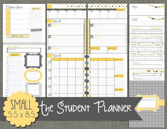 Printable College Student Planner Fresh Student Planner Printable Set Sized Small 5 5 X