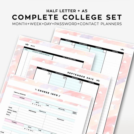 Printable College Student Planner Lovely Sale Plete College Student Planner 2015 2016 by Sessavee