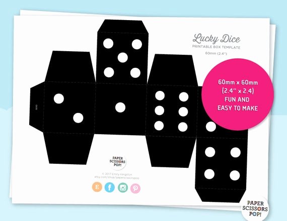 Printable Dice Template Inspirational Lucky Dice Favor Box Template Printable Las Vegas Party