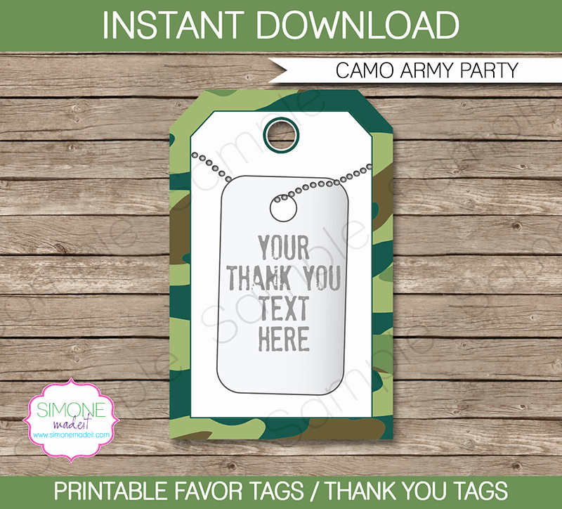 Printable Dog Tag Template New Army Camo Party Favor Tags