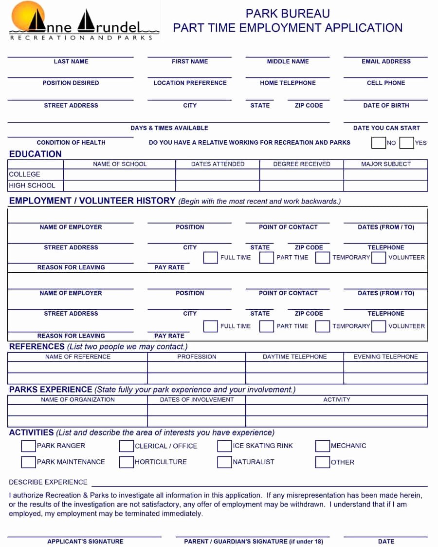 Printable Employment Application Template Elegant 50 Free Employment Job Application form Templates