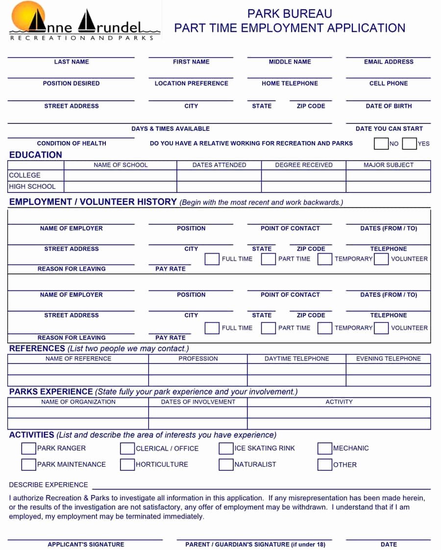 Printable Employment Application Template Elegant 50 Free Employment Job Application form Templates