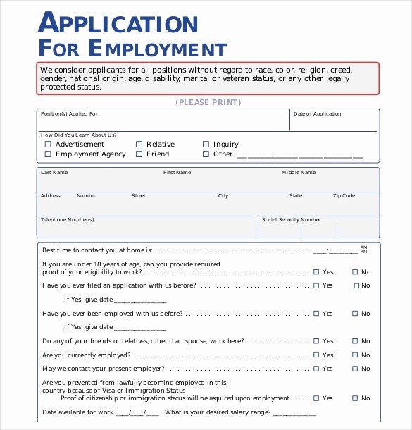 Printable Employment Application Template Fresh 15 Employment Application Templates – Free Sample