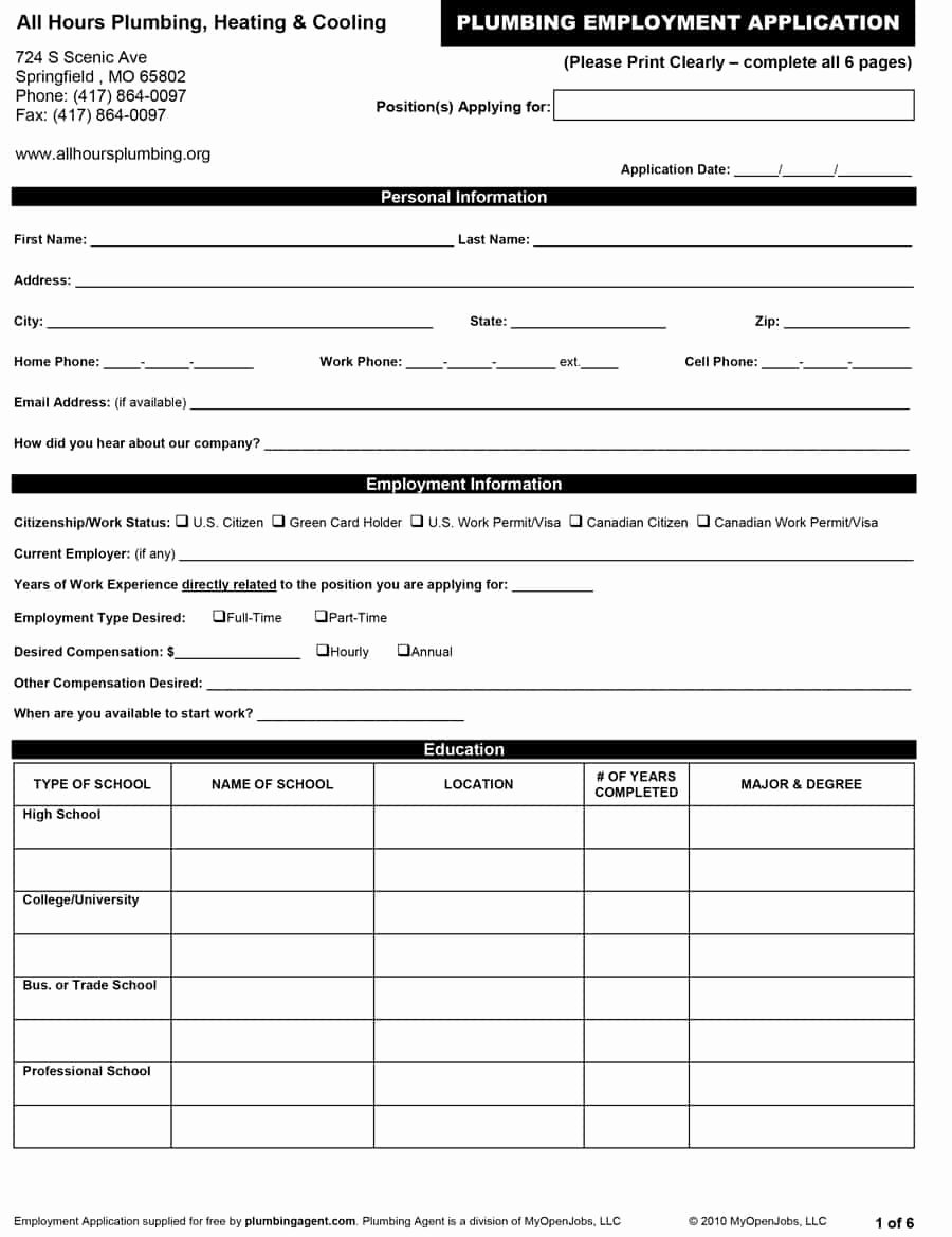 Printable Employment Application Template Inspirational 50 Free Employment Job Application form Templates
