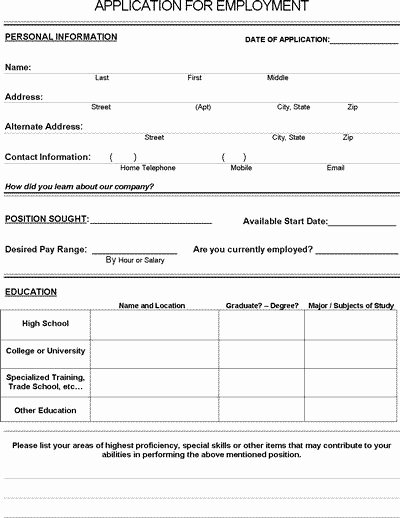 Printable Employment Application Template Inspirational Job Application form Pdf Download for Employers
