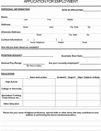 Printable Employment Application Template Inspirational Job Application form Pdf Download for Employers