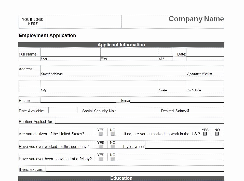 Printable Employment Application Template Lovely Printable Job Application