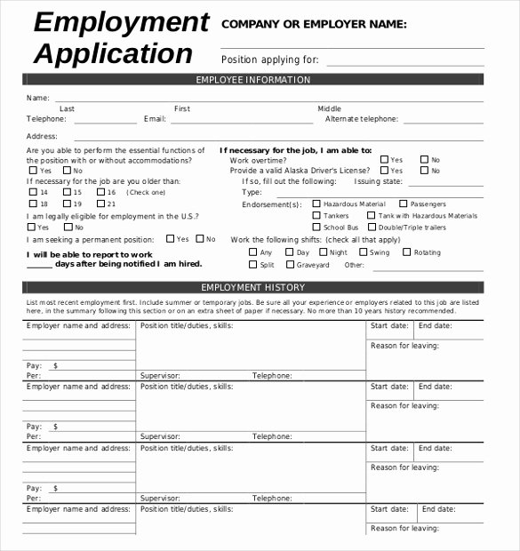 Printable Employment Application Template Luxury 15 Employment Application Templates – Free Sample