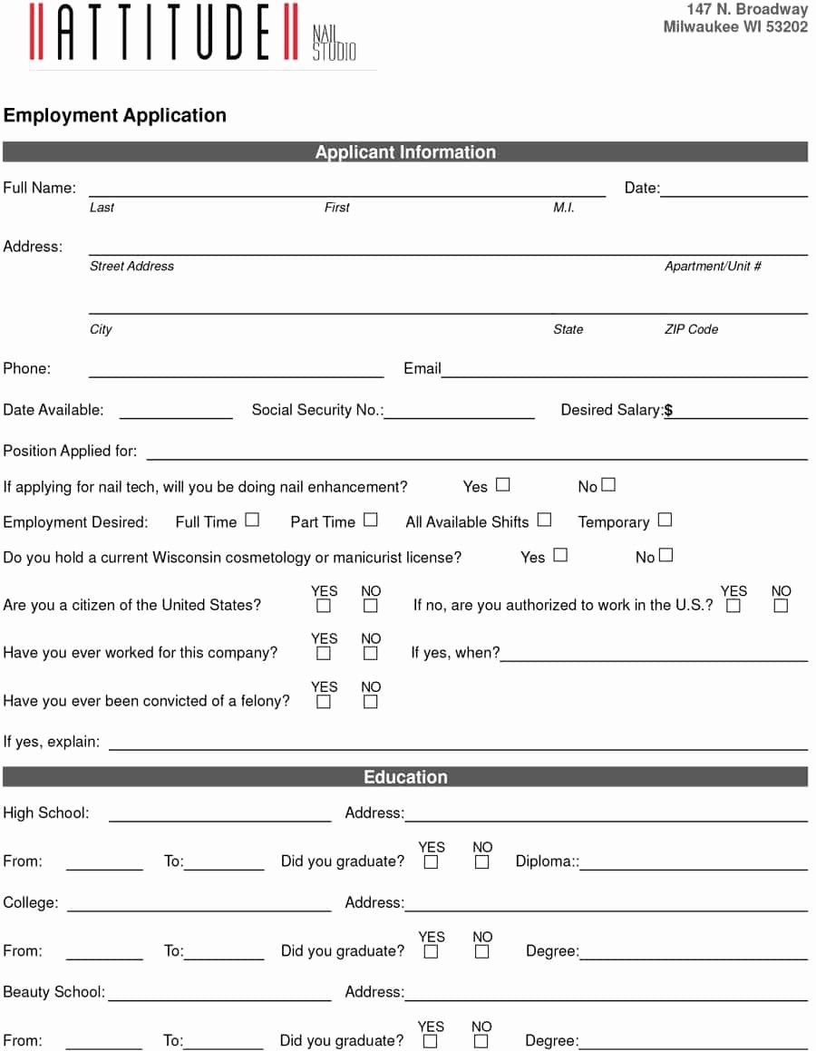 Printable Employment Application Template New 50 Free Employment Job Application form Templates