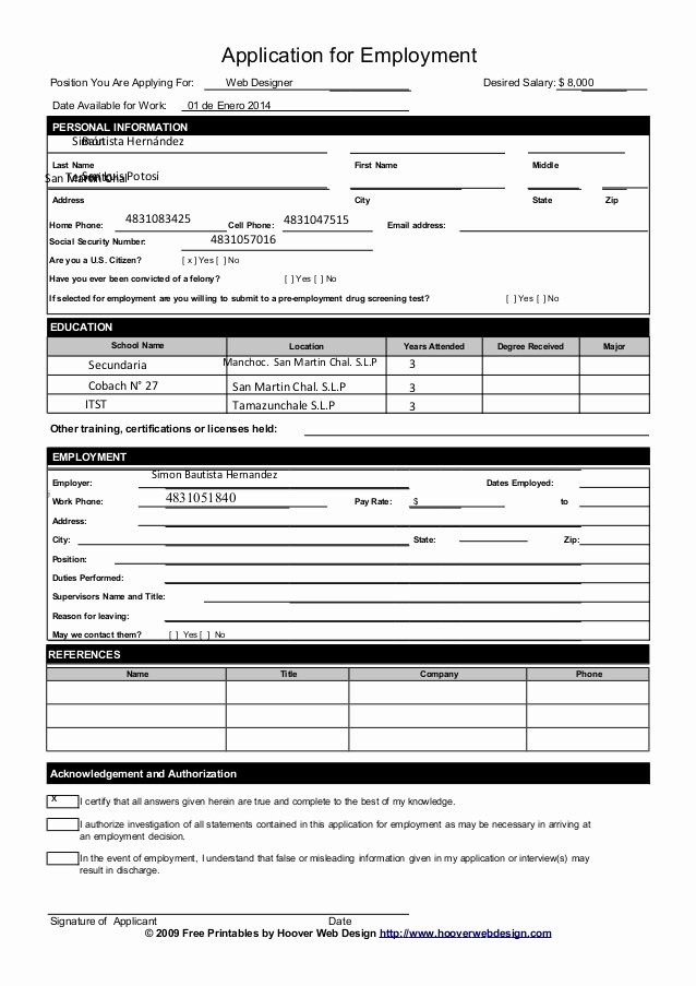 Printable Employment Application Template New Free Printable Job Application form Template form Generic