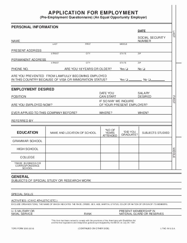 Printable Employment Application Template Unique Blank Job Application form Samples Download Free forms
