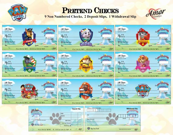 Printable Fake Check Awesome Paw Patrol Pretend Play Checks Play Money Paw Patrol