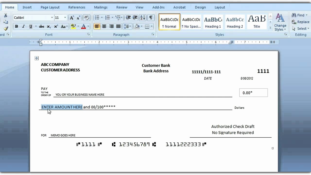 Printable Fake Check Lovely How to Print A Check Draft Template