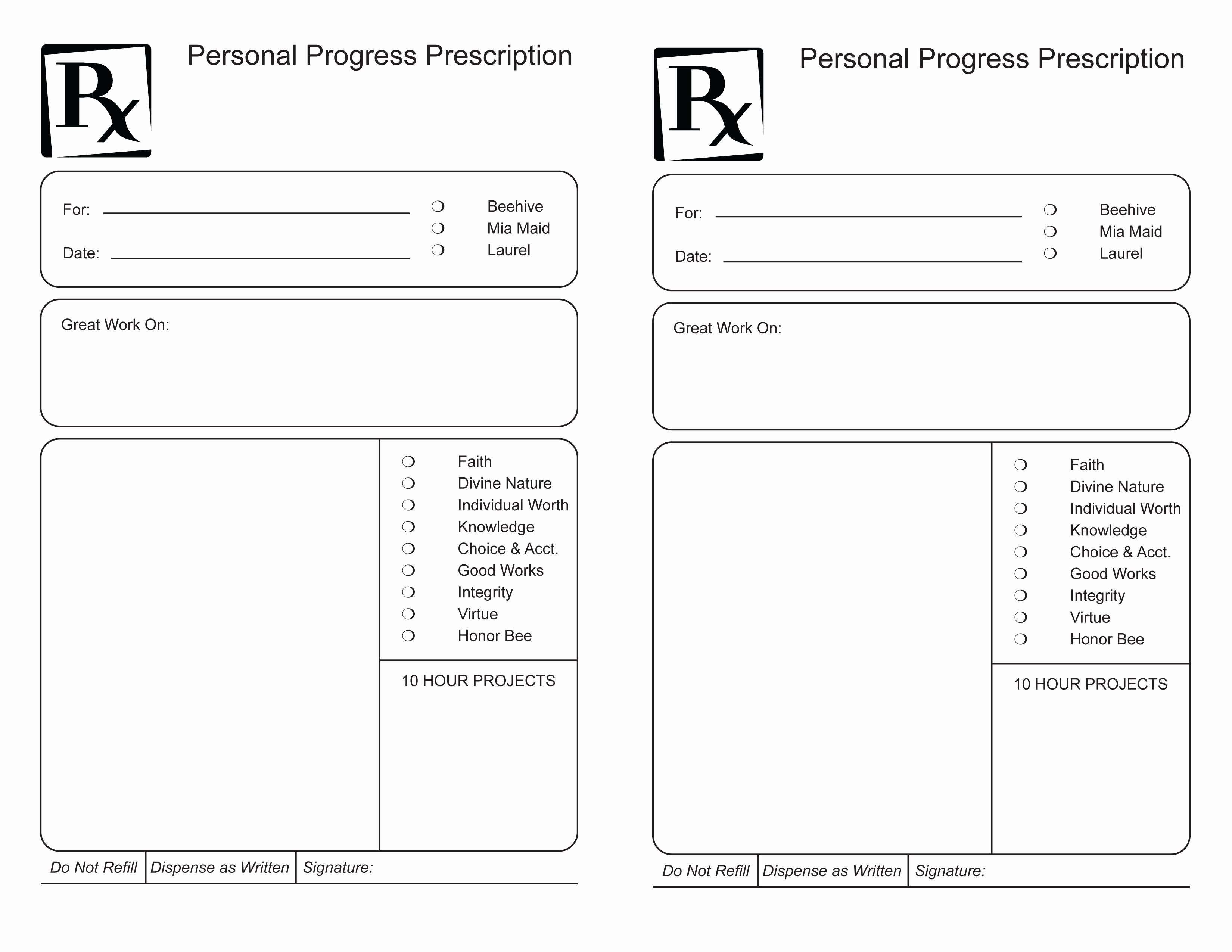 Printable Fake Prescription forms New Young Women Rx for Personal Progress