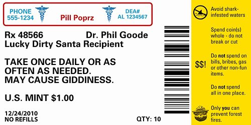 Printable Fake Prescription Labels Awesome Dirty Santa S Pharmacy