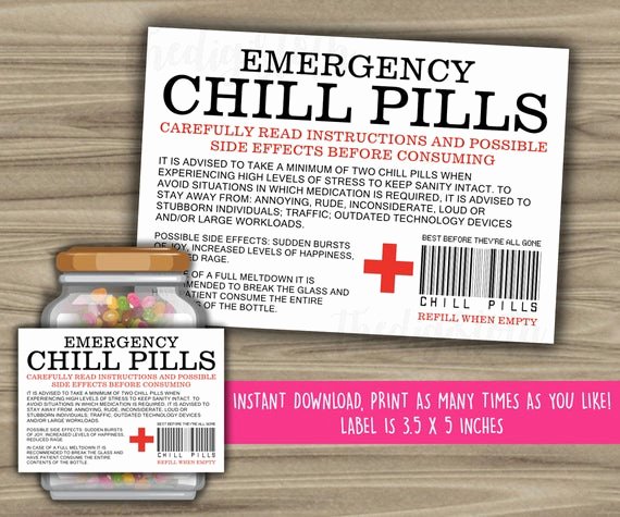 Printable Fake Prescription Labels Fresh Chill Pills Printable Label Funny Gift Instant Download