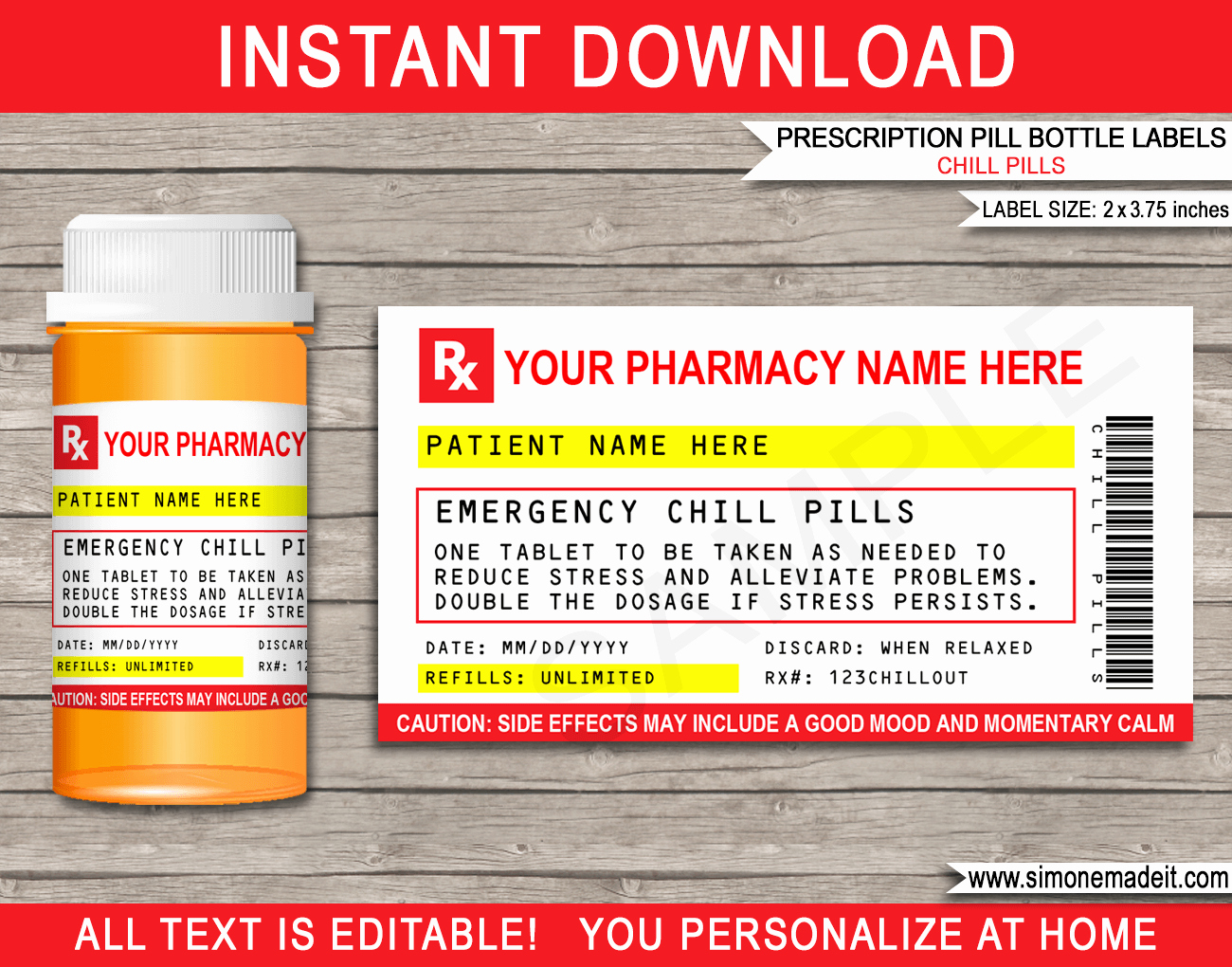 Printable Fake Prescription Labels Lovely Prescription Printable Chill Pill Labels Template