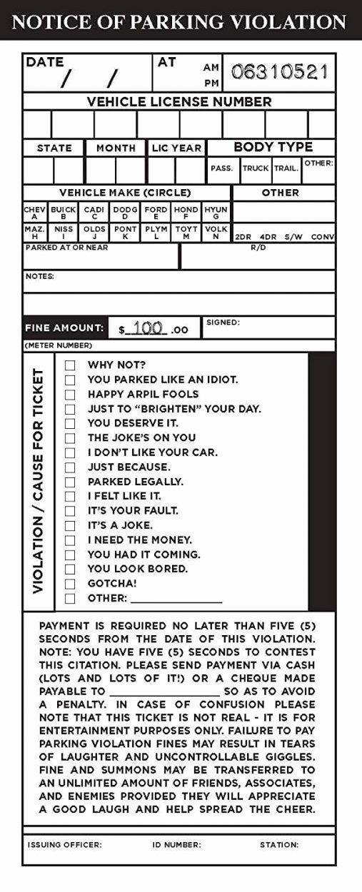 Printable Fake Tickets Unique Fake Parking Ticket