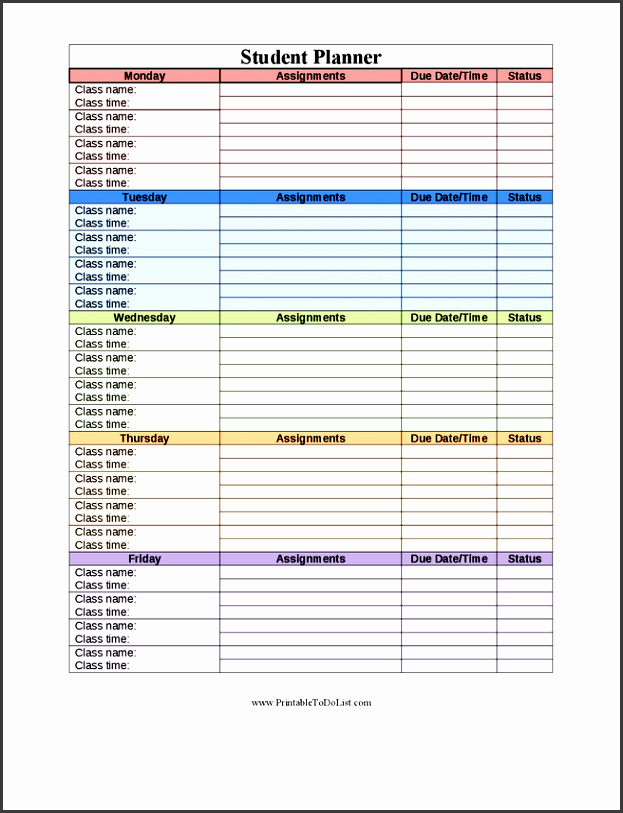 Printable Homework Planner for College Students Lovely 10 Printable Student assignment Planner Sampletemplatess