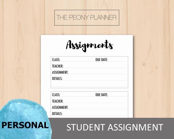 Printable Homework Planner for College Students New Printable Student assignment Planner Insert Personal Size