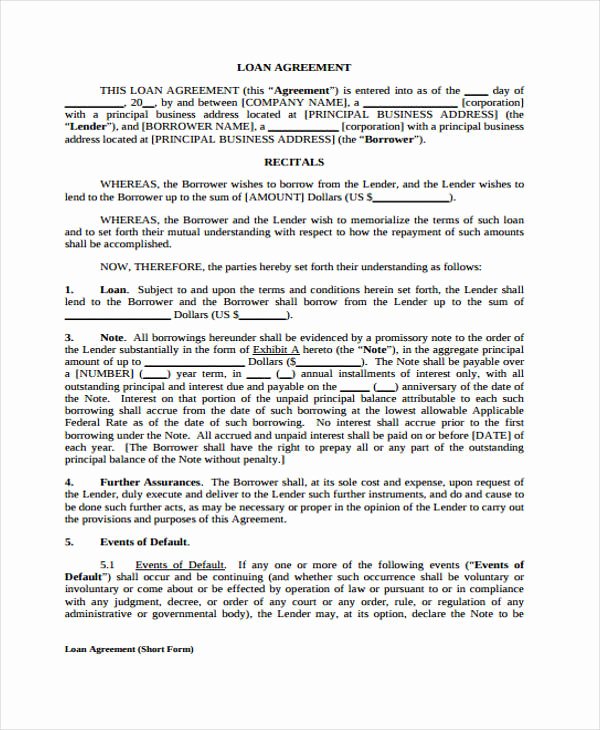 Printable Loan Agreement Inspirational Loan Agreement form Template