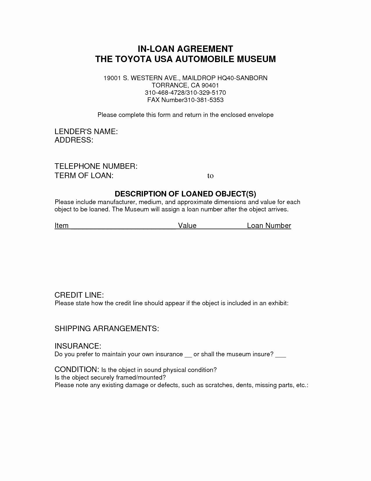 Printable Loan Agreement Lovely Free Printable Loan Agreement form form Generic