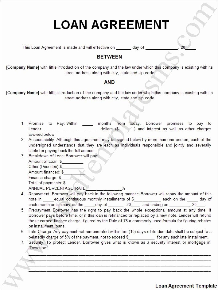 Printable Loan Agreement Lovely Free Printable Personal Loan Agreement form Generic