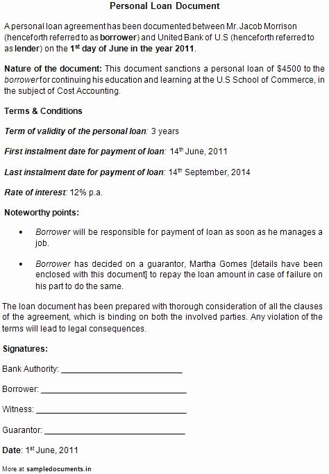 Printable Loan Agreement Luxury Printable Sample Personal Loan Contract form