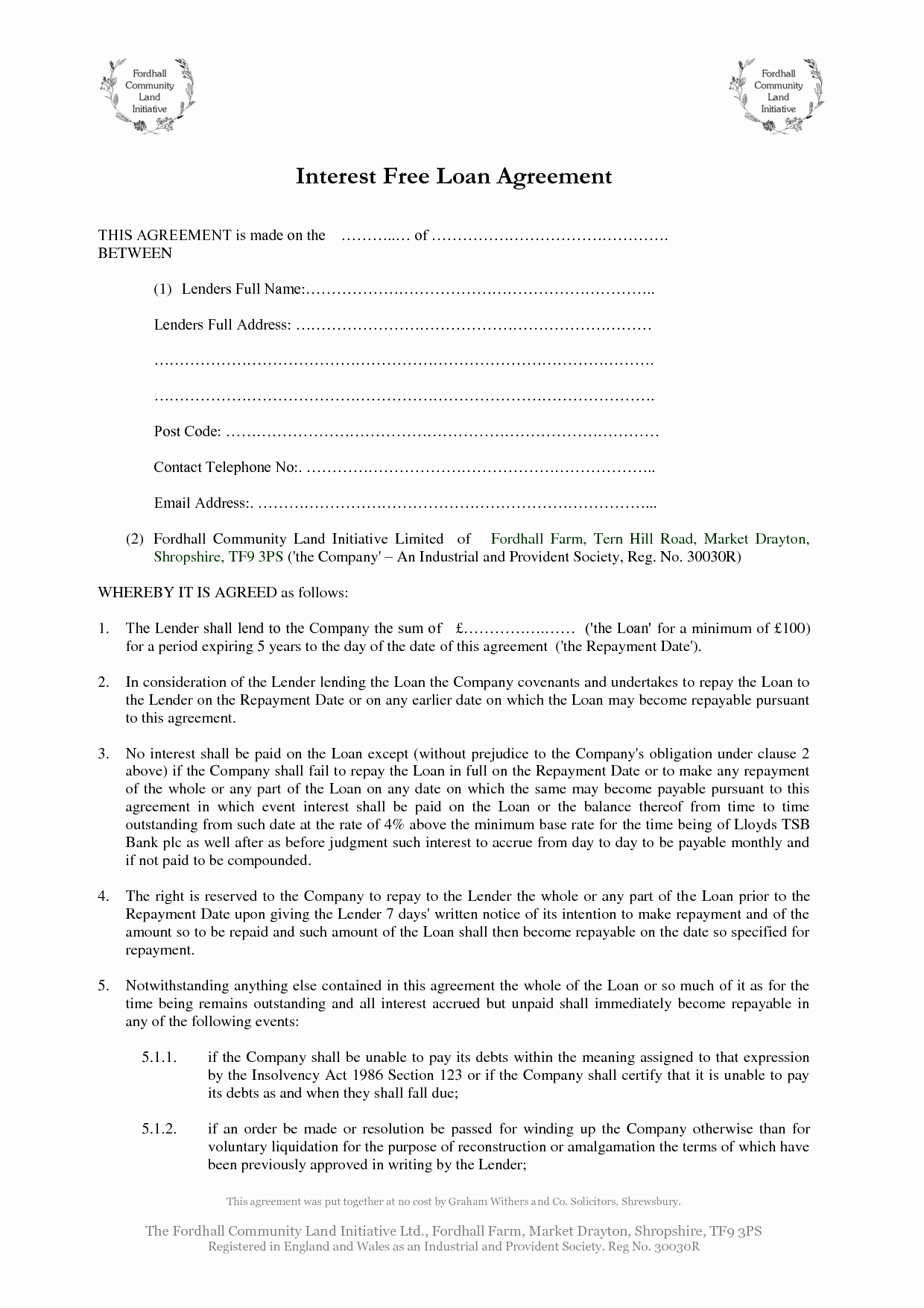 Printable Loan Agreement New Free Loan Agreement