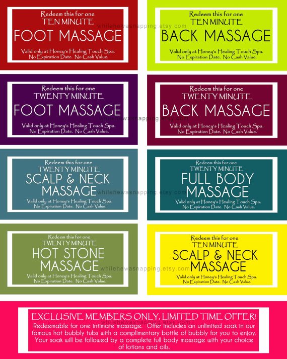 Printable Massage Coupons Elegant Massage Coupons for Him or Her Instant Download